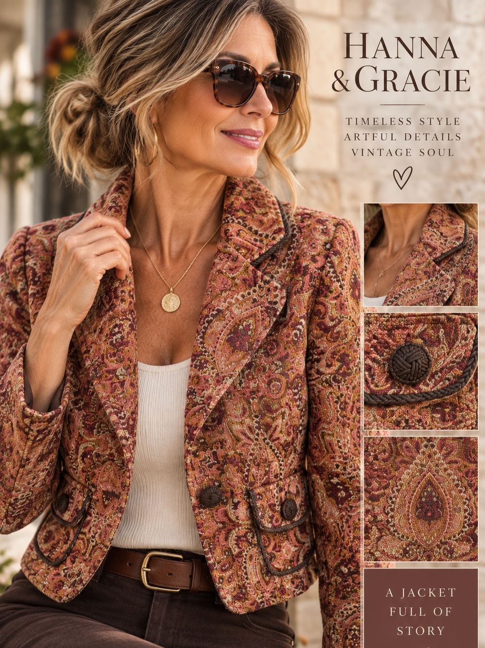 Vintage Hanna & Gracie Tapestry Paisley Blazer Jacket Size 10 Y2K Statement